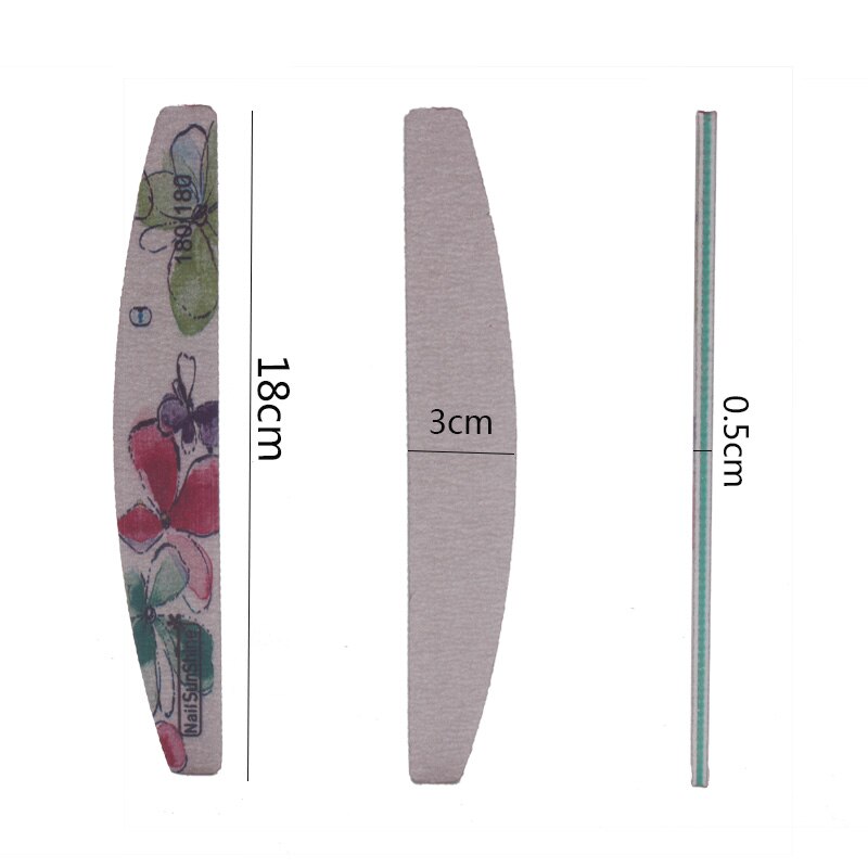 3 stuks nagelvijl met bloemenprint, nagelbufferblok, kleurrijk limoengroen, 80/100/150/180/240/320 afwasbare vijltjes, manicuretool