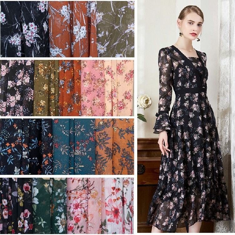 Bredt 59 '' blomsterprintet chiffonstof til kjole shirt eksklusive tøjmaterialer ved haven