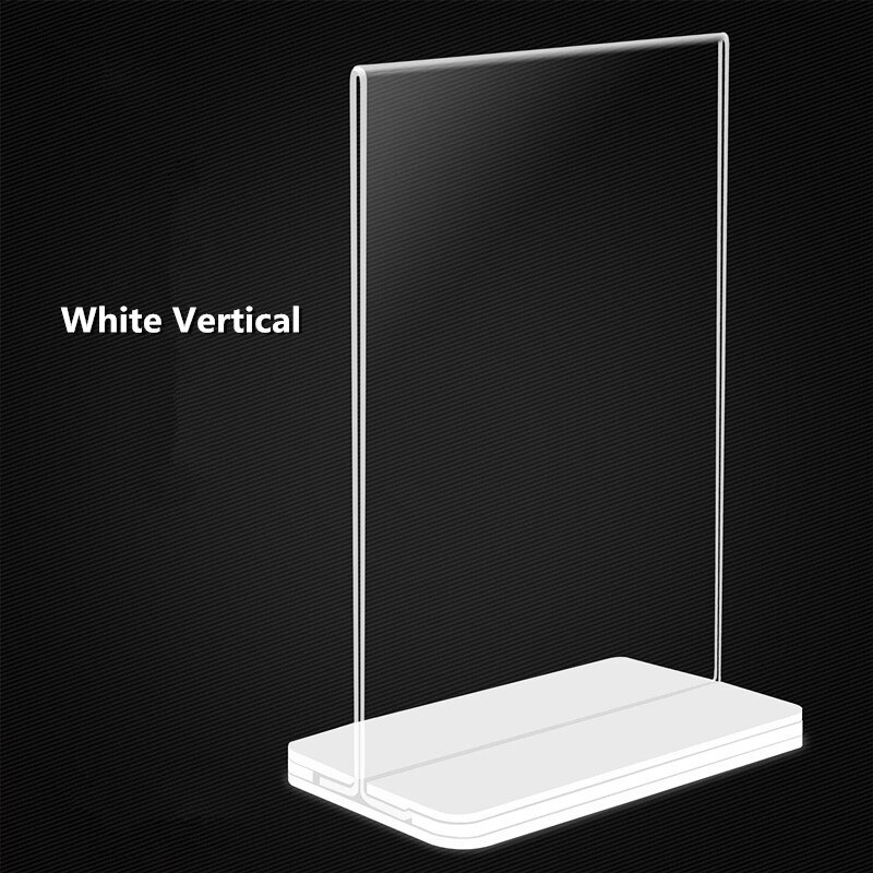 A4 Black Base Acrylic Sign Holder Stand Menu Paper Holder Stand Table Poster Picture Photo Frame: A4 Vertica White
