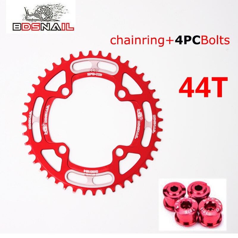 Bdsnail smal breed 104 bcd kettingblad mtb fiets mountainbike kettingblad 44t 46t 48t 50t 52t ketting wielbouten single speed: 44t- rode