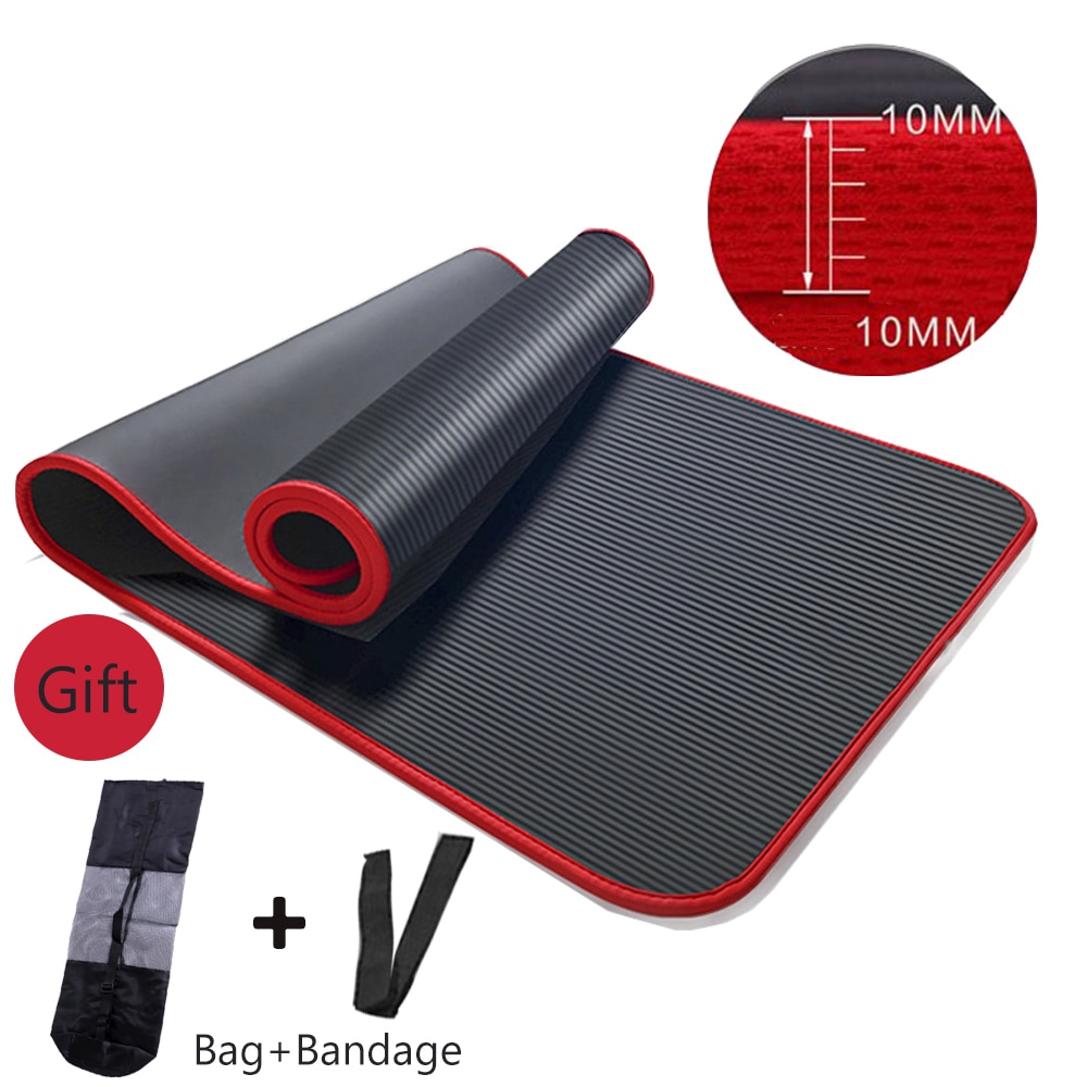 10mm extra tjocka 183 x 61cm halkfria yogamattor för fitness smaklösa pilates gym träningsdynor med bandage/väska