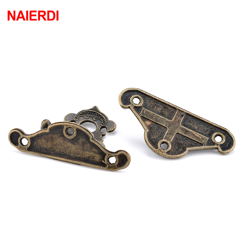 NAIERDI 1pc antiguo aldaba de bronce cierre de la cerradura para caja de madera del gabinete, hebilla de cierre para caja decorativo tamaño a 3