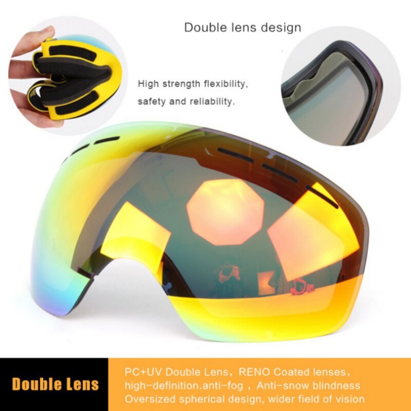 Skibrillen met dubbele laag sneeuwscooter man vrouw skiën  uv400 anti-condens snowboardbril grote mannen vrouwen skibrillen