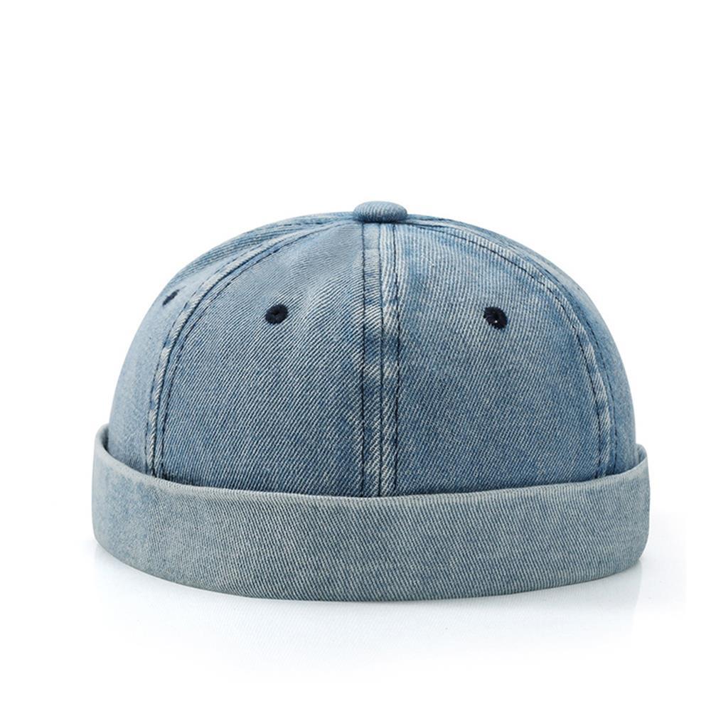 Brimless Skullies Cap Retro Men Adjustable Docker Caps Denim Beanie Hat Hip Hop Hat Vintage Solid Skullcap Unisex Bucket Cap: Blue