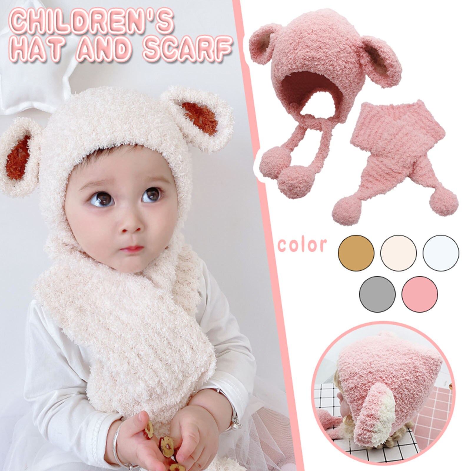 KNITAS Katoenen sjaal voor kinderen, super zachte gebreide sjaal ter bescherming van de hals tegen kou en wind voor de winter, slipsjaal in de kleur beige en roze, meisjes en jongens van