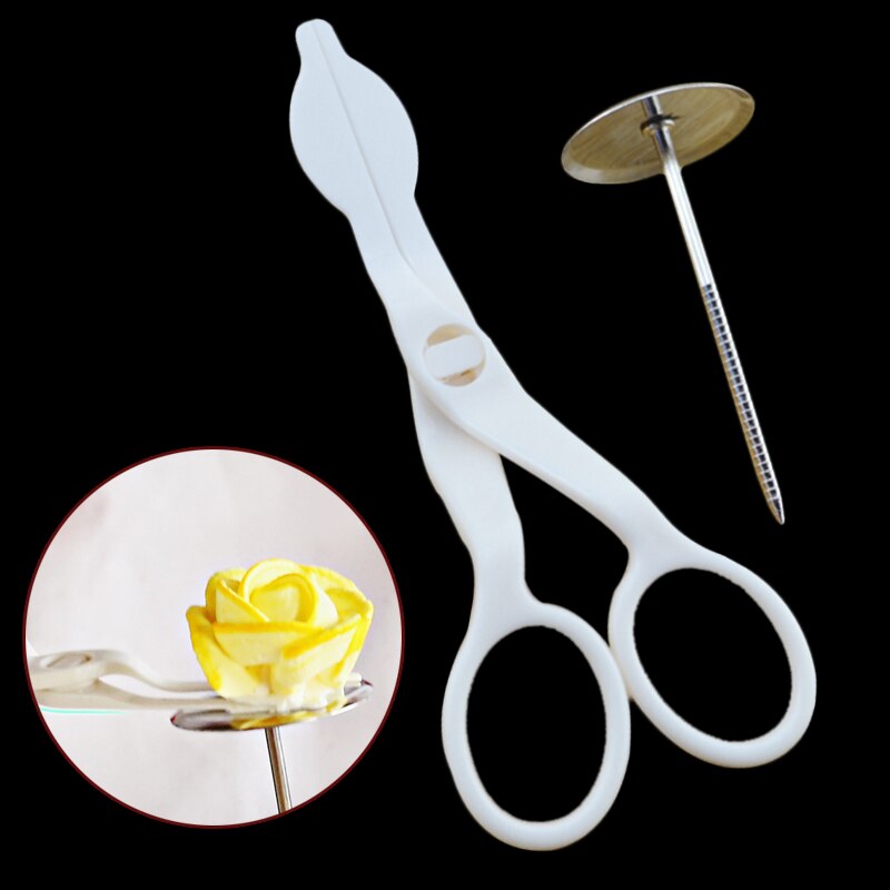 2 Stks/set Rvs Cake Bloem Naald En Plastic Schaar Bakken Cake Decorating Gereedschap Nagels Fondant Decor Bloemen Lifter