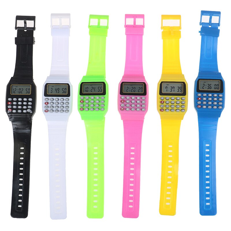 LED Calculator Watch Electronic Digital Chronograph Computer Kids Children Boys Girls Sport Rubber Wrist Watches