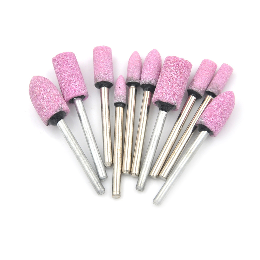 10pcs Abrasive Pink Mounted Stone Rotary Tool Grinding Wheel 1/8 Shank For Dremel