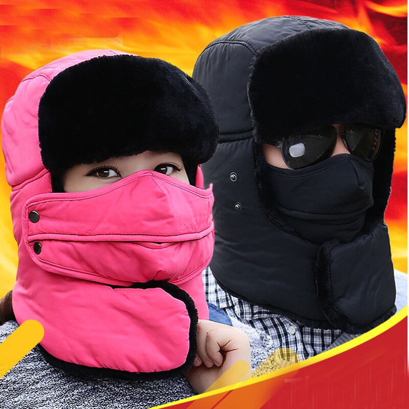HT2097, gorro ruso para hombre y mujer, gorro de invierno cálido con orejeras, gorro de invierno para esquiar, gorro de piel con máscara Ushanka, gorro de Bombardero