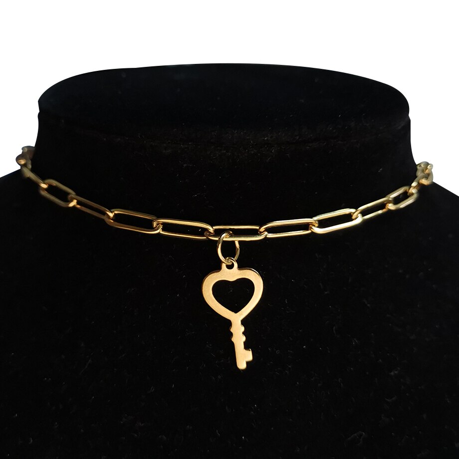 Punk Miami Cuban Choker Necklace Collar Statement Hip Hop Gold Color Stainless Steel 35+5cm Chain Necklace Women chocker