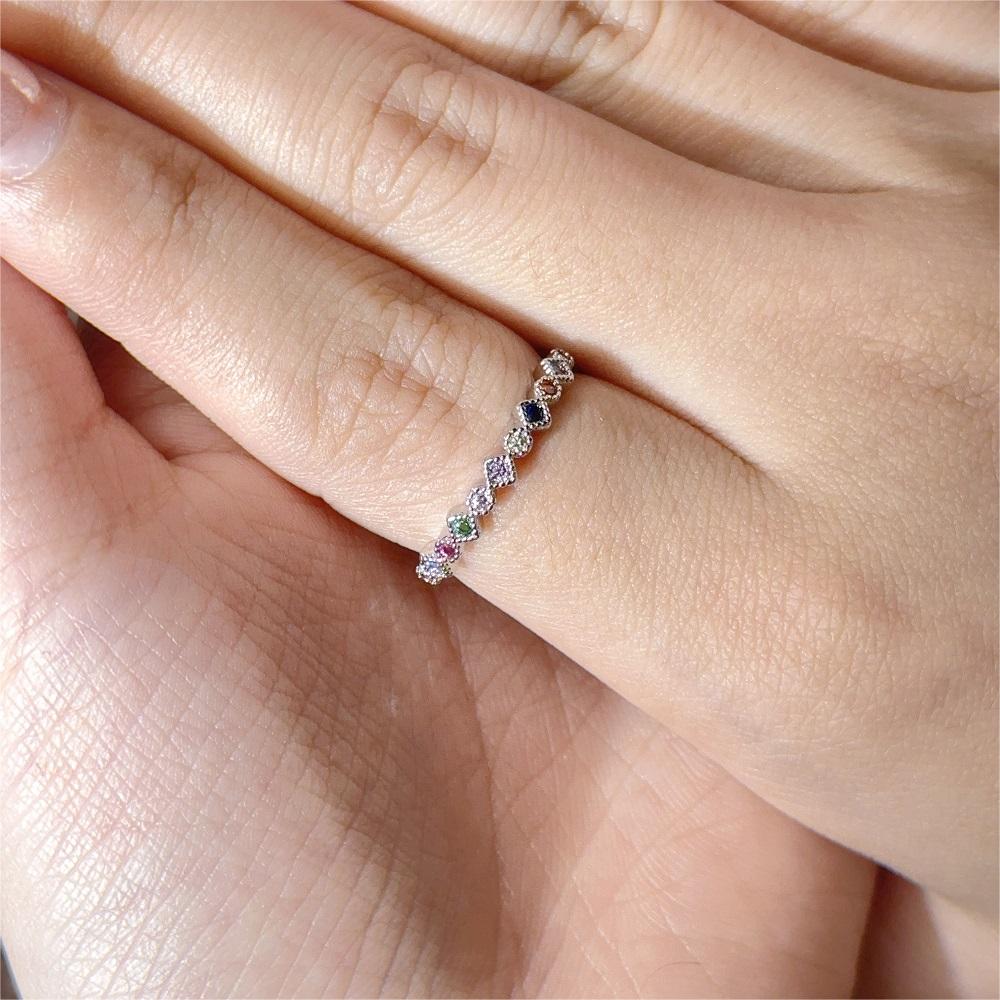 Anéis finos e delicados para mulheres, cor prata simples, multicolorido, zircônia, acessórios de anel de dedo, moda y2k, joias kcr039