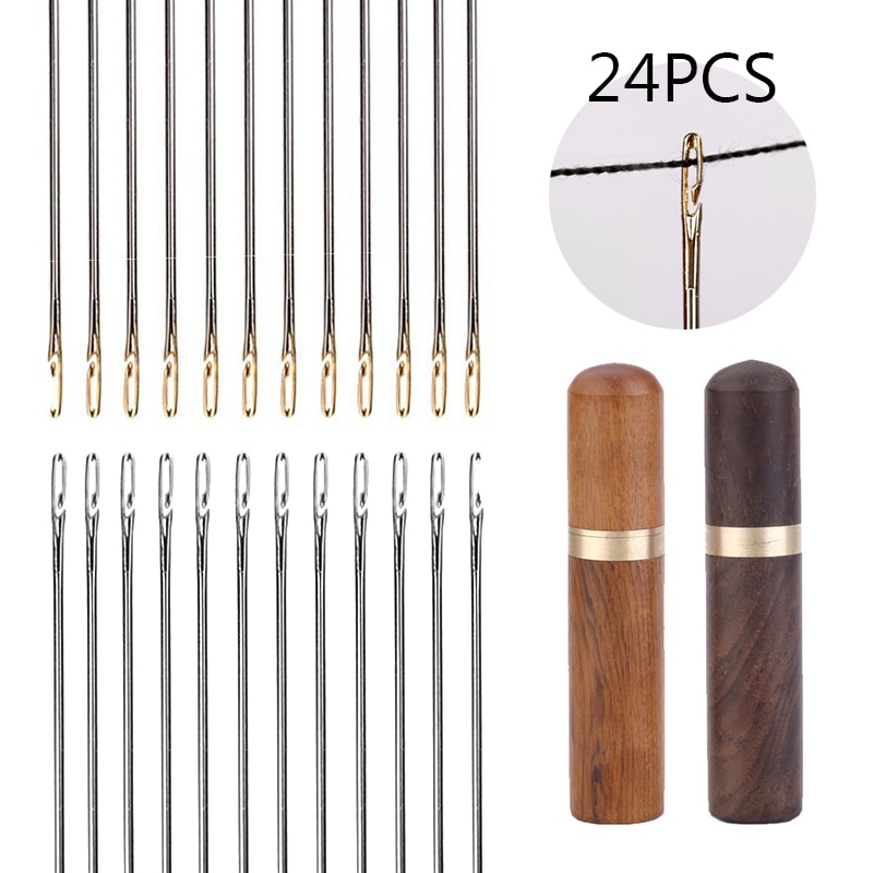 12/24pcs Aveugle Aiguille Personnes Âgées Aiguille-Trou Latéral Main Ménage À Coudre À Coudre En Acier Inoxydable Inutile Filetage Vêtements Couture