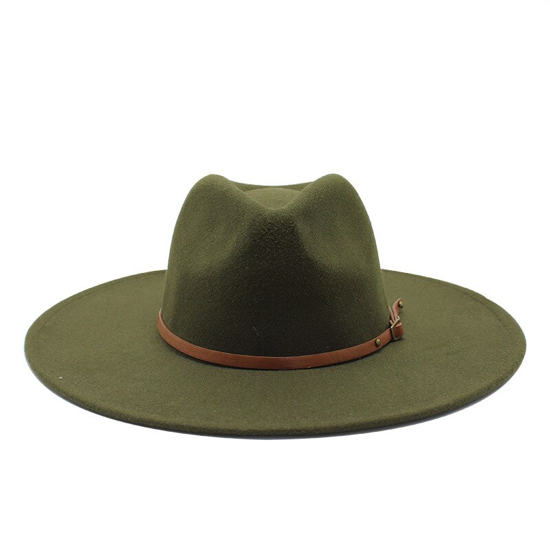 Sombrero de ala ancha para hombre y mujer, sombrero de ala ancha de lana sólida clásica, estilo británico, Panamá, Jazz, iglesia, 9,5 CM,: Verde militar