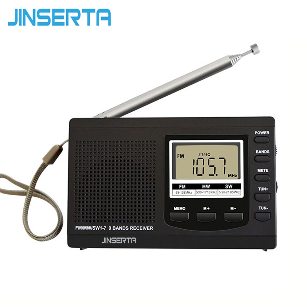 JINSERTA-miniradio portátil FM/MW/SW con antena, despertador Digital, receptor de Radio FM, reloj receptor portátil