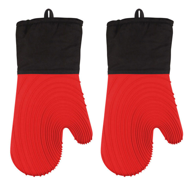 Flexibele siliconen ovenwanten set voor koken Keukenbenodigdheden Extra lange professionele hittebestendige handschoenen Bakbenodigdheden: Rood