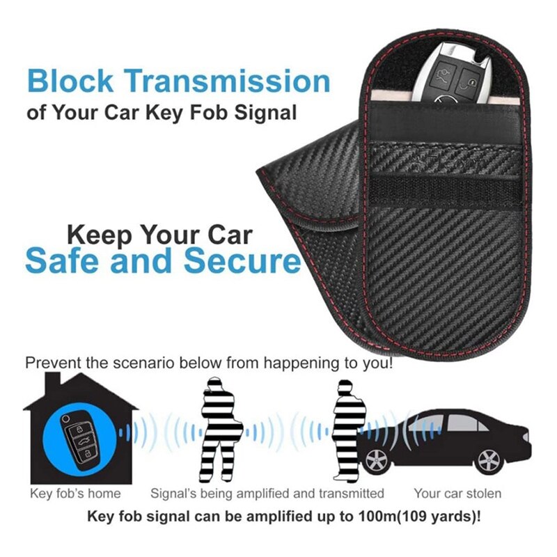 Car Key Carbon Fiber Case Security Protection Pouch Faraday Bag Key Fob Bags Car Key Signal Blocking Car RFID Anti-Theft Pouch