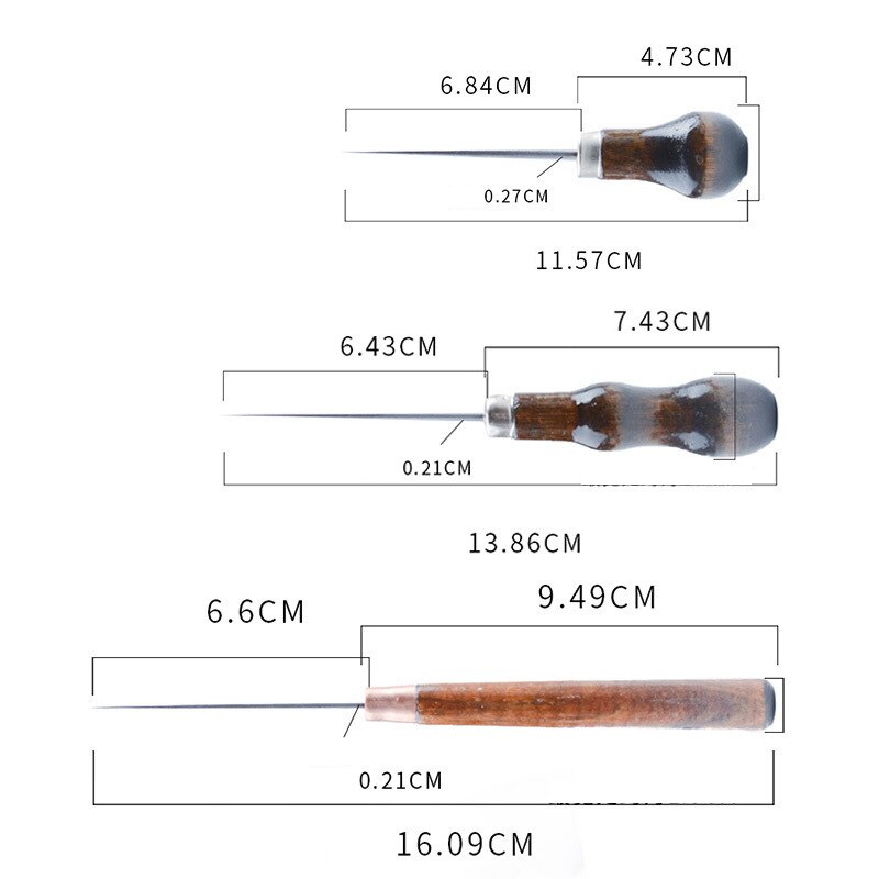 3Pcs Wooden Handle Sewing Awl Scratch Awl Tool Pin Punching for Leather Pouch Hole DIY Handmade Stitcher Shoe Repair Tool