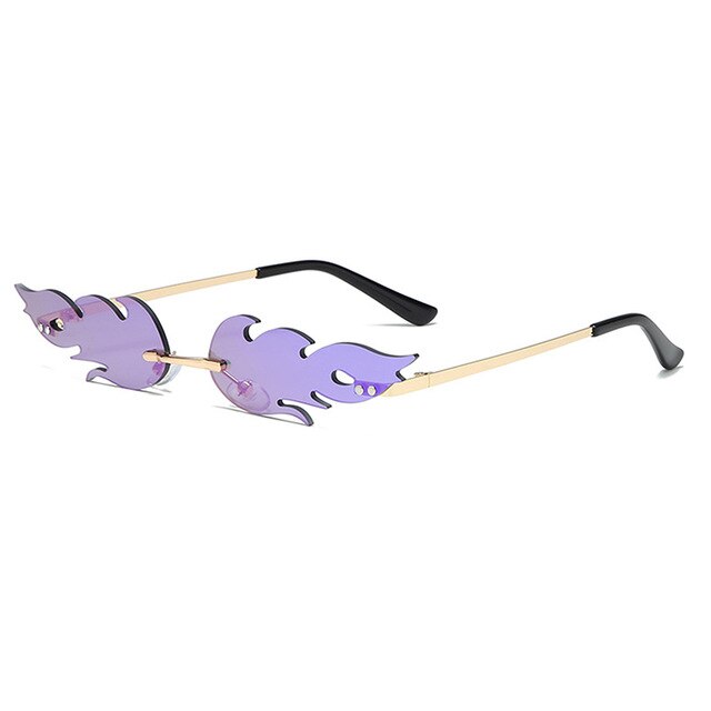 Uv 400 Brillen Randlose Welle Sonnenbrille Feuer Flamme Sonnenbrille Streetwear Auto Fahren Brille Trend: Violett