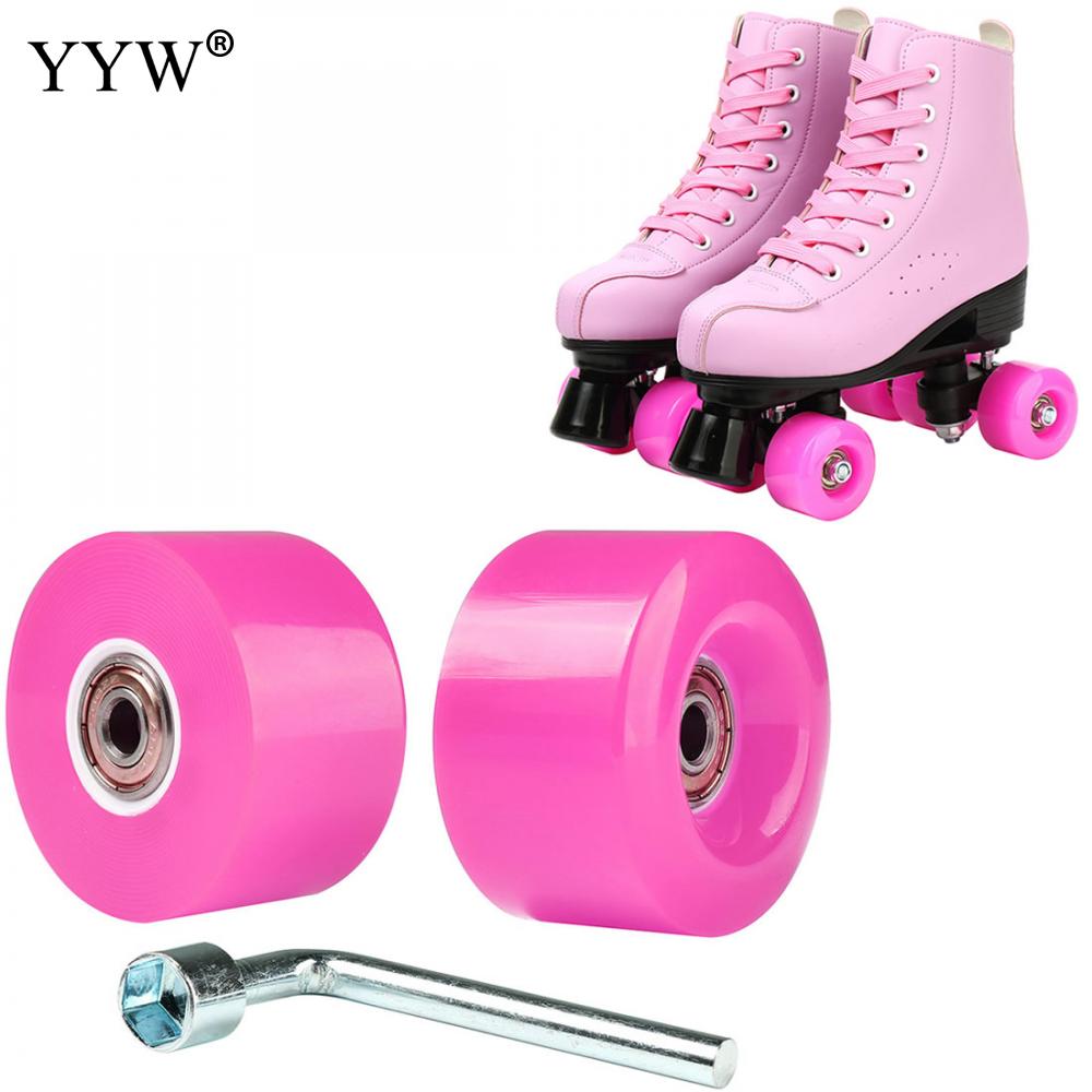 2pcs Pu Wheels Polyurethane 82a Hardness 58 x32mm Ball Bearings Tool Quad Roller Skates Skateboard Light Up Wheels Accessories: pink wheel