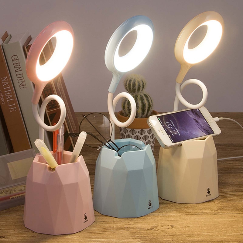 Tafellamp Leds Usb Touch Night Light Traploos Dimmen Bureaulamp Oogbescherming Leren Multifunctionele Beugel Pen Houder