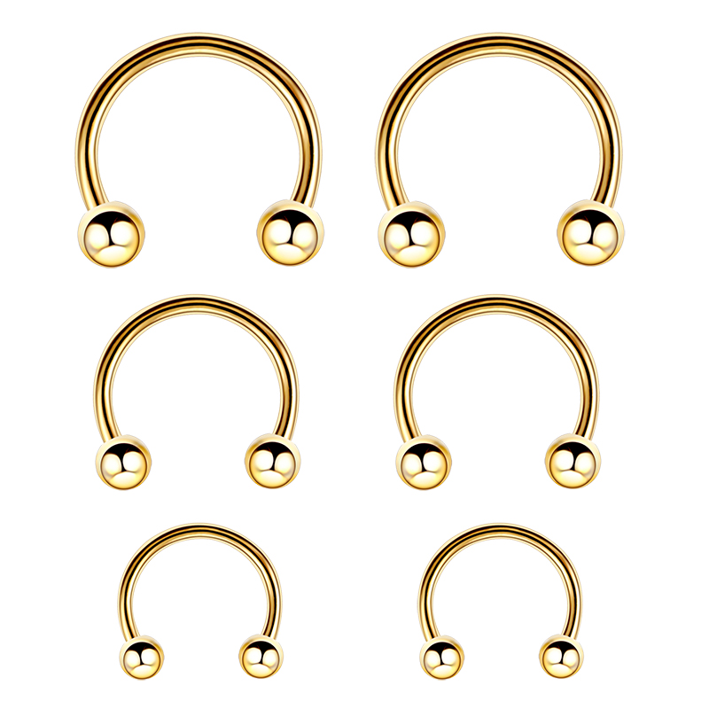 6 Stuks Septum Neus Piercing Ring Cirkelvormige Hoefijzervormige Halters Voor Oorlip Wenkbrauw Lichaam Pirercing Bal Kegel Cbb Stalen Hoepel 20G 0.8Mm: Goud-kleur