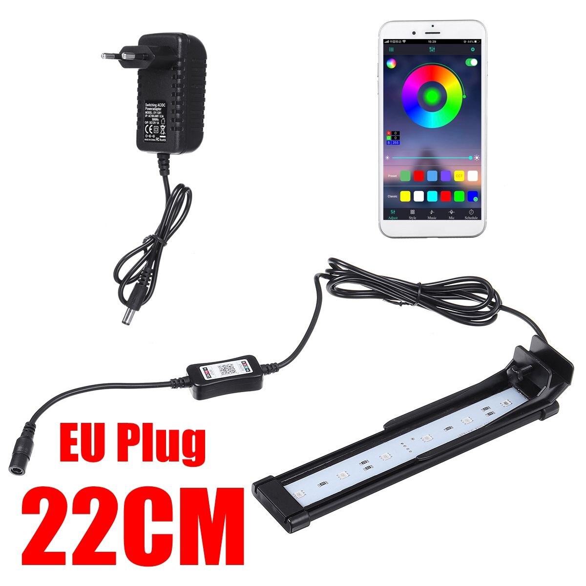 Aquarium Angeln LED Beleuchtung bluetooth APP Regler Aquarium Licht für Aquarium AC110V-240V 22-72cm: 22CM EU Stecker