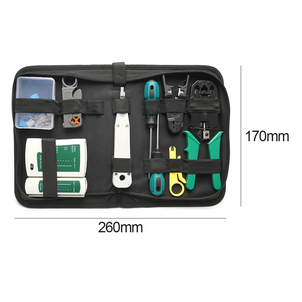 14  rj11 rj45 rj12 teiliges reparaturset mit lan-kabeltester, crimpzange, crimpzange und steckerklemme für tragbares ethernet-netzwerk-reparaturwerkzeug