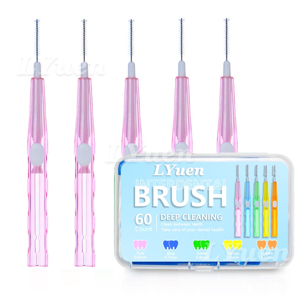 60 stks/doos Draagbare Push-Pull Rager Orthodontische Beugel Schoonmaken Tandenborstel Onbedekt Interdentale Reiniging Tool: Roze