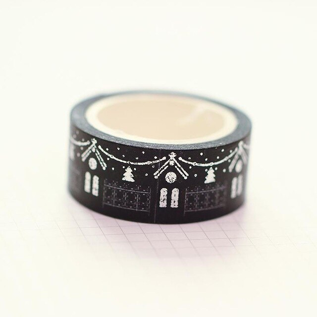 1 pc /  kpl mustia kuutähtiä washi-paperi maalarinteippejä 1.5cm x 5m tee itse scrapbooking sydäntarroja kääretarra: F
