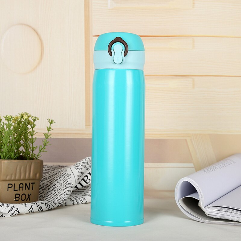 Termos portátiles de 500ml para botella de agua , frascos de vacío de acero inoxidable, tazas de café, té, hervidor turístico, taza térmica con tapas: Blue