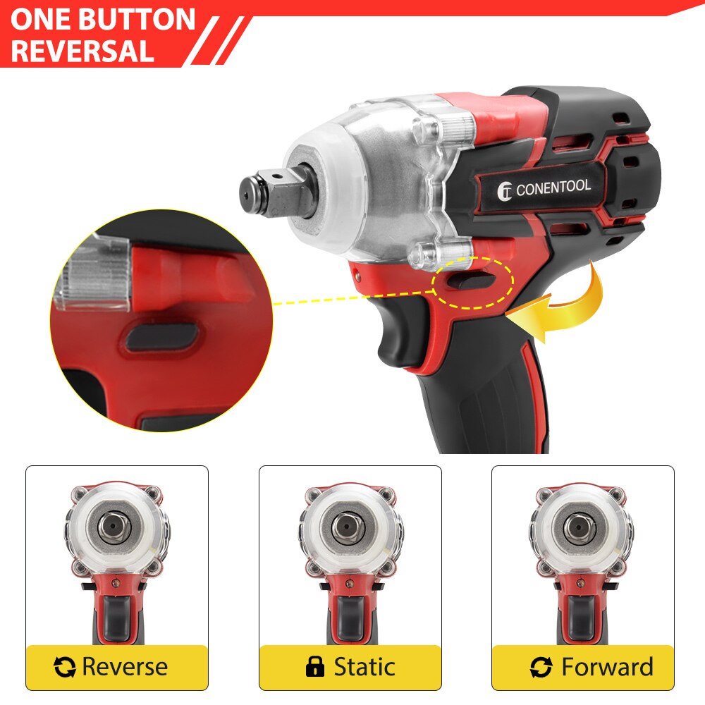 CONENTOOL Brushless Cordless Wrench 21V Power Tool 6000mAh Battery For Makita Rechargeable Battery Impact Wrench LED Light