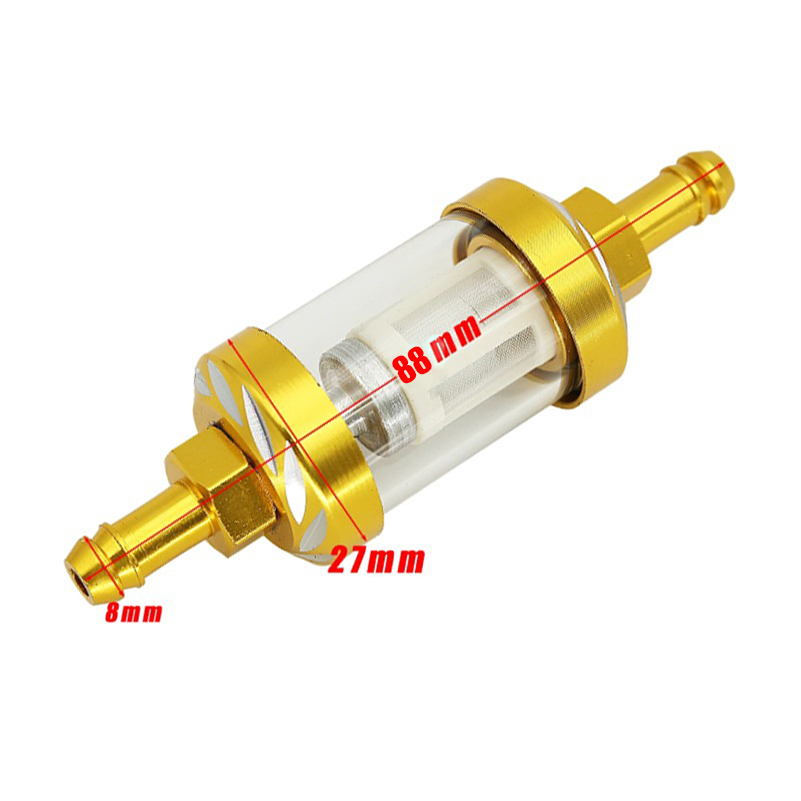 Filtro de aceite de gasolina y combustible de vidrio de aleación de aluminio CNC de 8mm Moto para Dirt Pit Bike 125/140/150/160cc CRF70 90 110 TTR100 110 KLX65