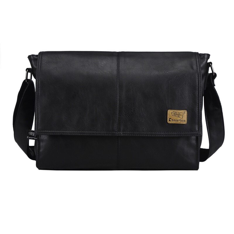 Sacs à main 14 pouces pochette d'ordinateur homme PU cuir Messenger sacs hommes voyage sacs d'école loisirs sacs à bandoulière: black