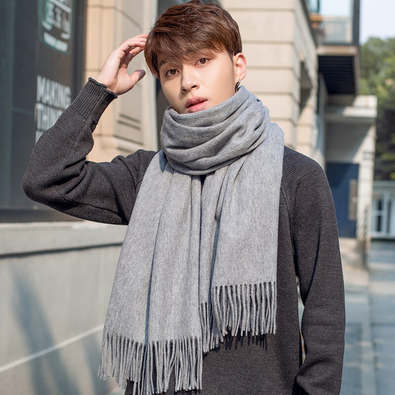 100% Wool Scarf Men Purple Echarpe Luxury Brand Bufanda Hombre Winter Cashmere Scarf Male Warm Solid Pashmina Shawls