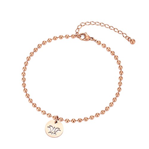 Retro Beaded Yoga Ankle Bracelet Plant Lotus foot Chain Summer Beach Initial Chain Women Girl festival jewelry Anklet: Round Rose Gold