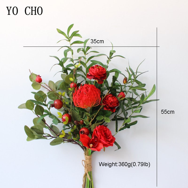 YO CHO panny młodej bukiet ślubny sztuczny kwiat róży z jedwabiu bukiet biały czerwony materiały ślubne hortensja orchidea azalia liści oliwnych