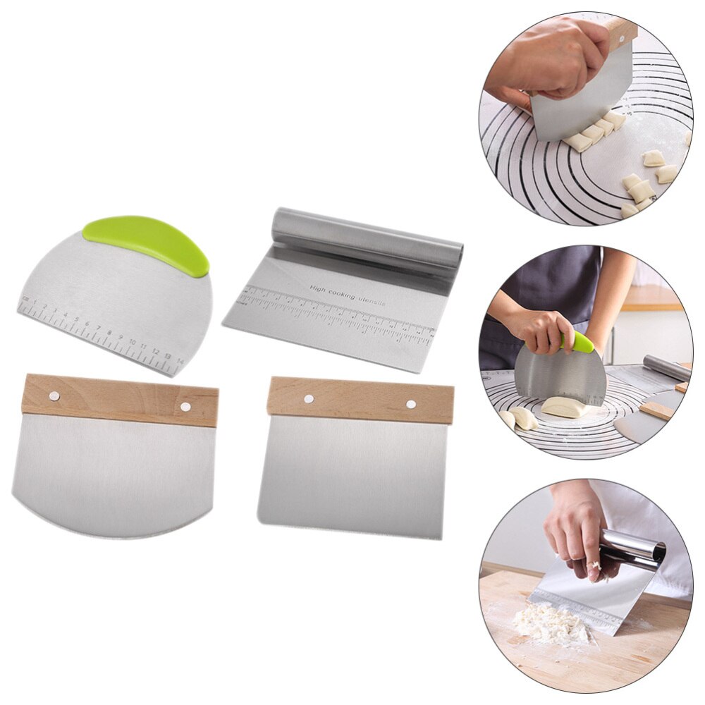 4Pcs Kitchen Baking Scrapers Stainless Steel Cutters Dough Scrapers with Scale: Default Title