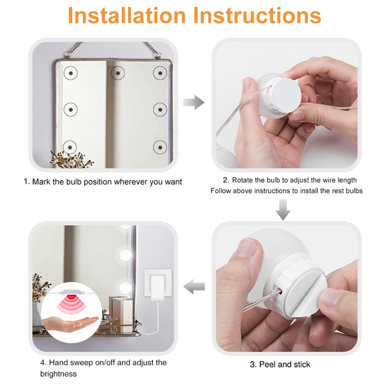 ! USB Hand Vanity Mirror Light Led Makeup Lamp Bulbs Dressing Table Beauty Bathroom Led Wall Lamp