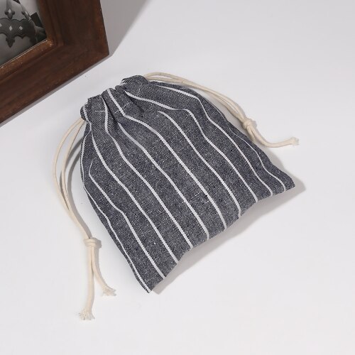Cotton Linen Cloth Drawstring Bags Striped Storage Package Key Jewelry Pouch Coin Purse Travel Use 16x15cm - 15x14cm 2 PCs