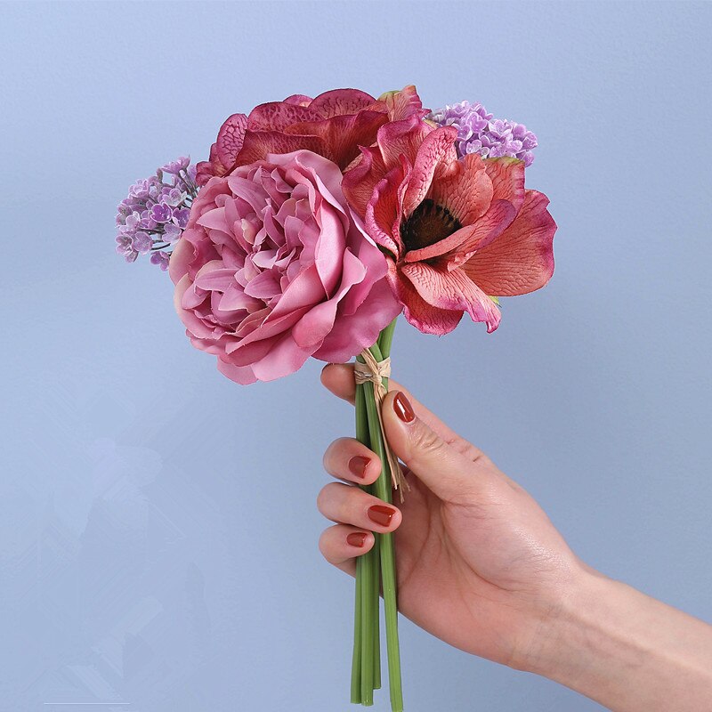 Nordisk pion bukett anemon bröllop brudbukett siden konstgjorda blommor diy scrapbook blommor konstgjorda rumsinredning
