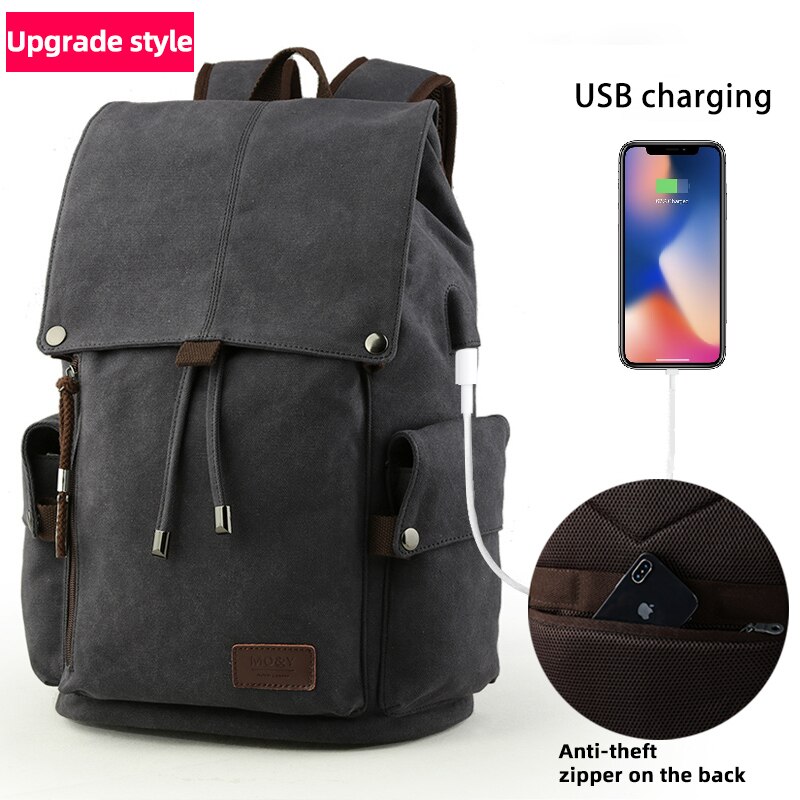 MOYYI degli uomini 14 pollici Del Computer Portatile Zaino della Tela di Canapa Dell'annata Zaino Unisex Borse Da Viaggio USB di Ricarica Zainetto Studente Mochia: USB Zipper Blue