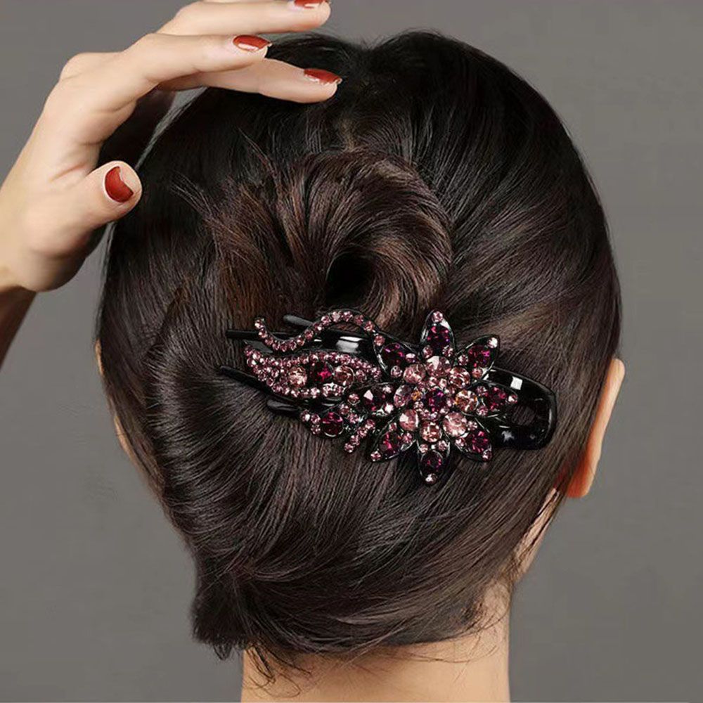 Épingle à cheveux en strass brillant, feuille de fleur, bec de canard, griffes rétro, accessoires pour cheveux pour femmes, couvre-chef queue de cheval brillante
