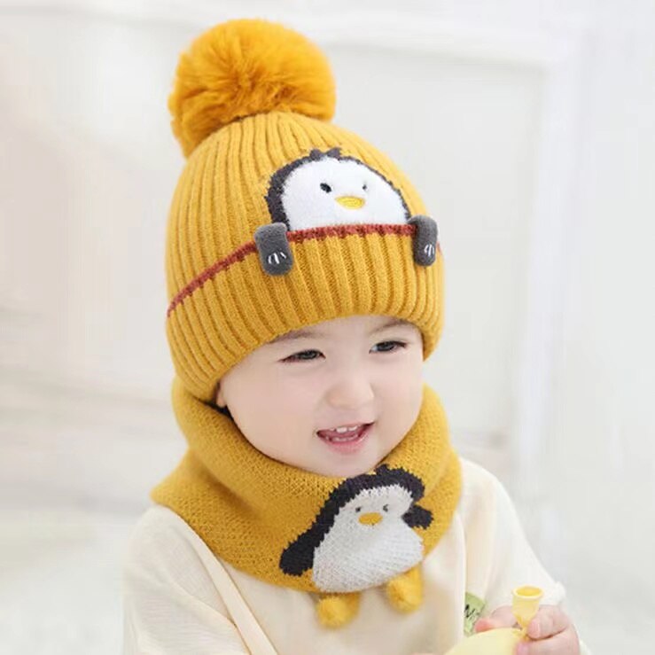 Gorro de punto con pompón para bebé de 1 a 3 años, gorro de lana cálido para niño y niña, babero de protección para las orejas, traje de gorro para bebé: 1