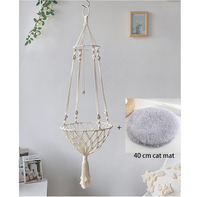 Grand hamac en macramé pour chat, balançoire suspendue, panier de lit pour chien et chat, accessoires pour animaux domestiques, maison pour chien et chat, lit pour chiot,: with cat mat C