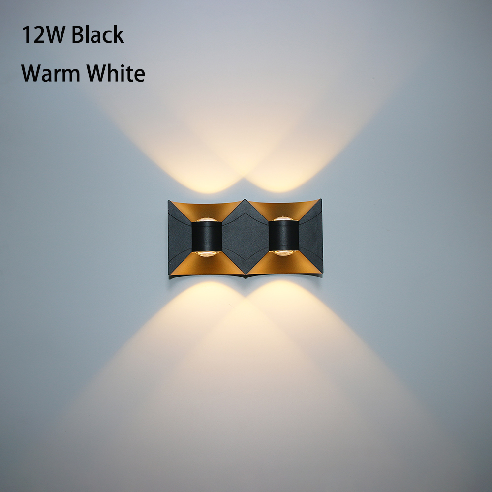 Moderne 6W/12W Led Outdoor Wandlampen Waterdichte IP65 Aluminium Home Verlichting Veranda Tuin Licht Woonkamer waterdichte Wandlamp: 12W Black Warm White