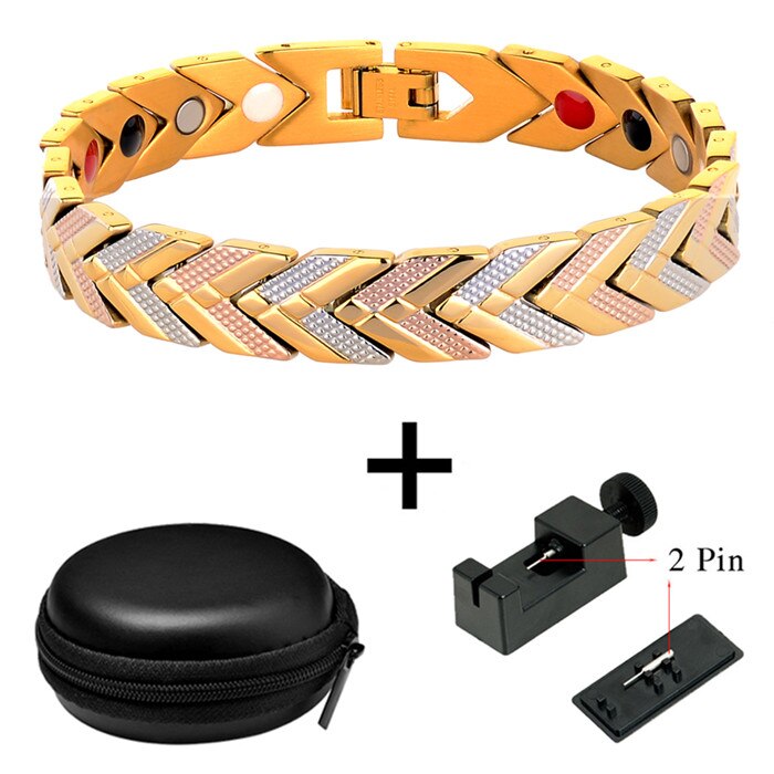 Petite grenouille Bracelet sain thérapie magnétique en acier inoxydable Bracelets énergétiques Bracelets chaîne en or femmes bijoux de: 10264 Set