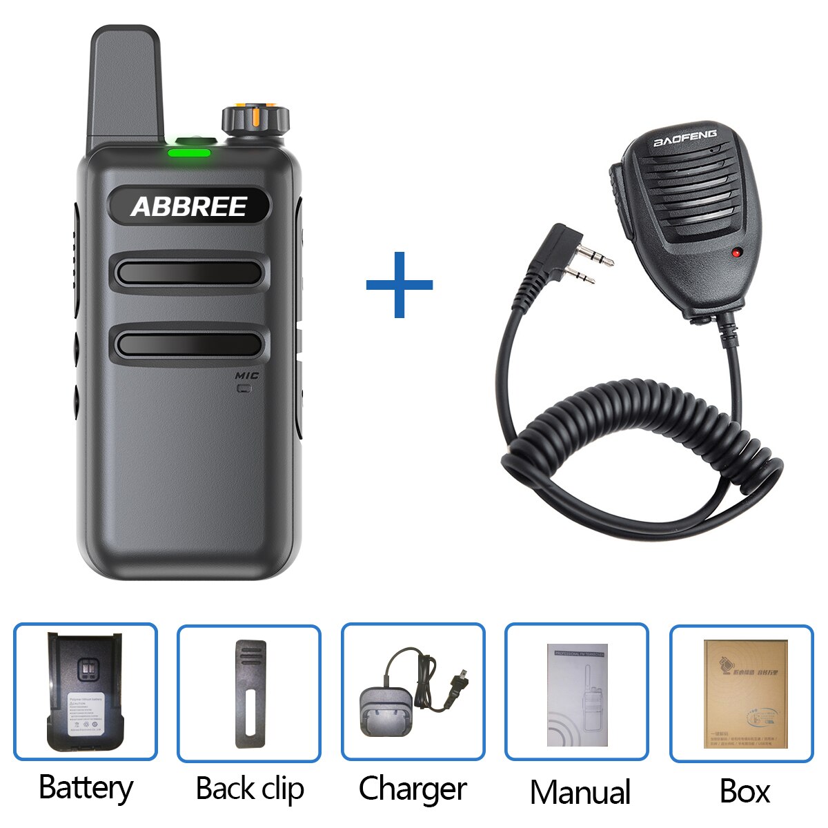 ABBREE AR-F19 Scanner Frequency Walkie-talkie Automatic Wireless Copy Frequency Powerful support USB Charging Radio for BF-888S: add mic