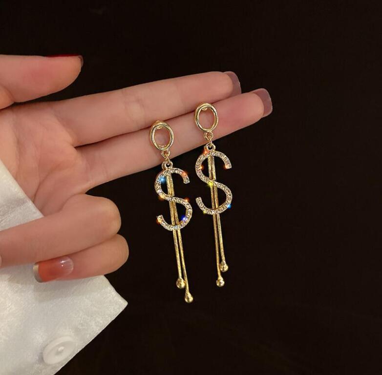 France Style Women's Luxury Zircon Square Pendant Earrings Gold Color Round Shiny Earrings For Women Trendy Jewelry: Light Yellow Gold Color