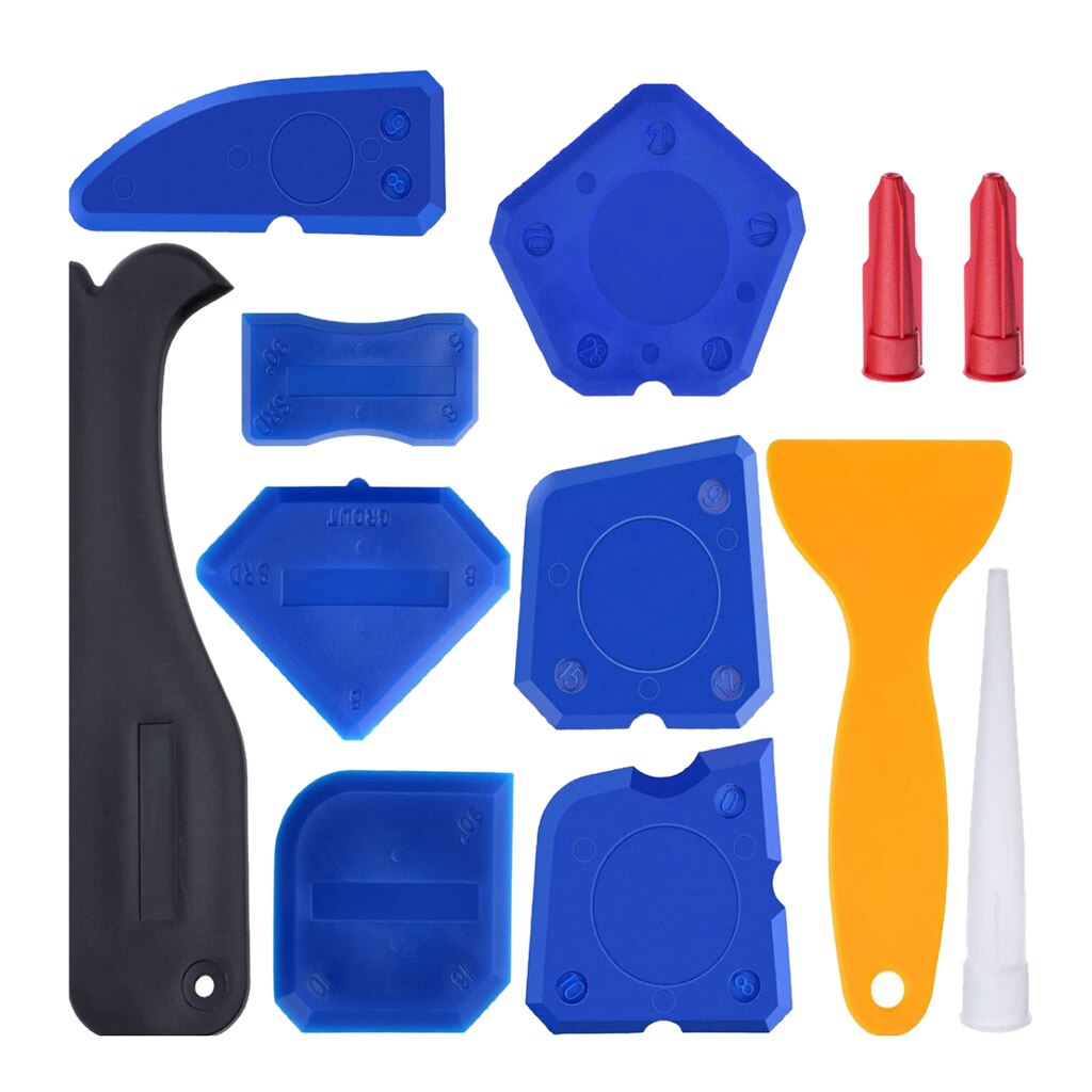 Silicone Sealant, Silicone RemoverTool, 12pcs Caulking Tool Kit Nozzle Scraper: Blue