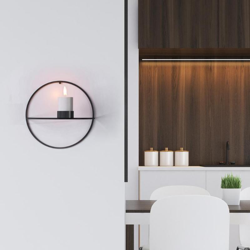 3D Candlestick Metal Wall Candle Holder Geometric Round Candlestick Wall Mounted Crafts Wedding Table Home Party Festival Decor